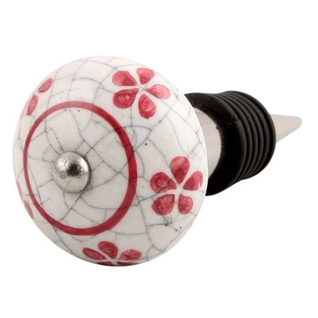 Pink Floral Crackle Ceramic Wine Stopper